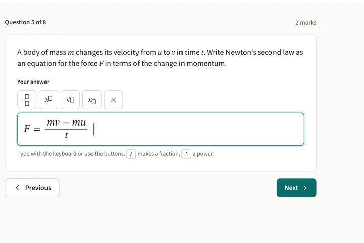 A student answering an online quiz question, with a question navigator and the time left
